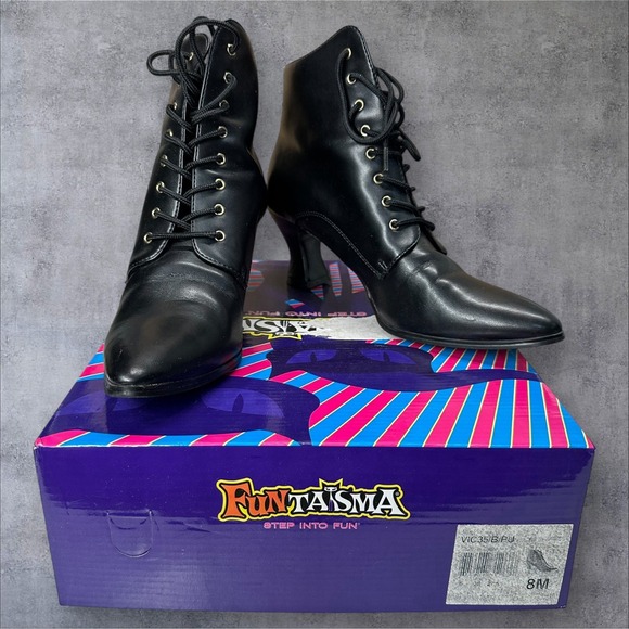 Funtasma Victorian Lace-Up Boots Women's Size 8M Black Faux Leather Steampunk - Picture 1 of 16